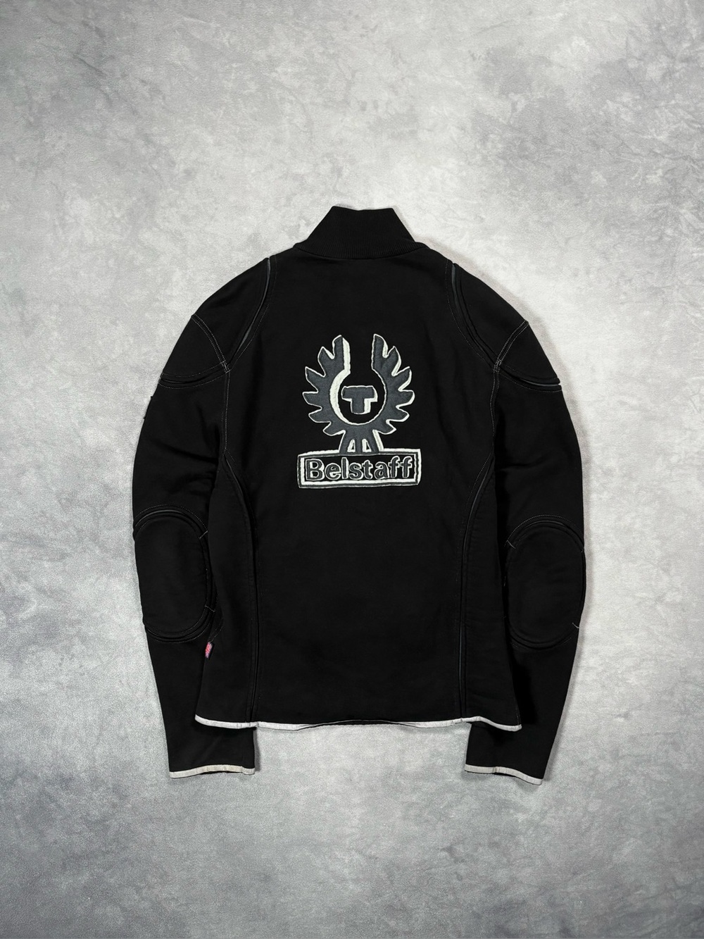 Belstaff Vintage Black Motorcycle Racing Zip Embroidered Biker Cotton Sweater